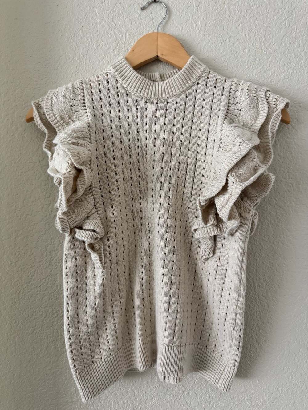Who What Wear Ruffle Cap Sleeve Button Back Pointelle Knit Sweater Top